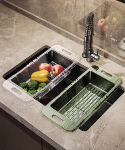 Kitchen Retractable Drain Rack, Vegetable Washing Basin Drain Basket, Household Plastic Vegetable Washing Basket, Sink Drain Basket, Kitchen Vegetable Basket (PACK OF 2)